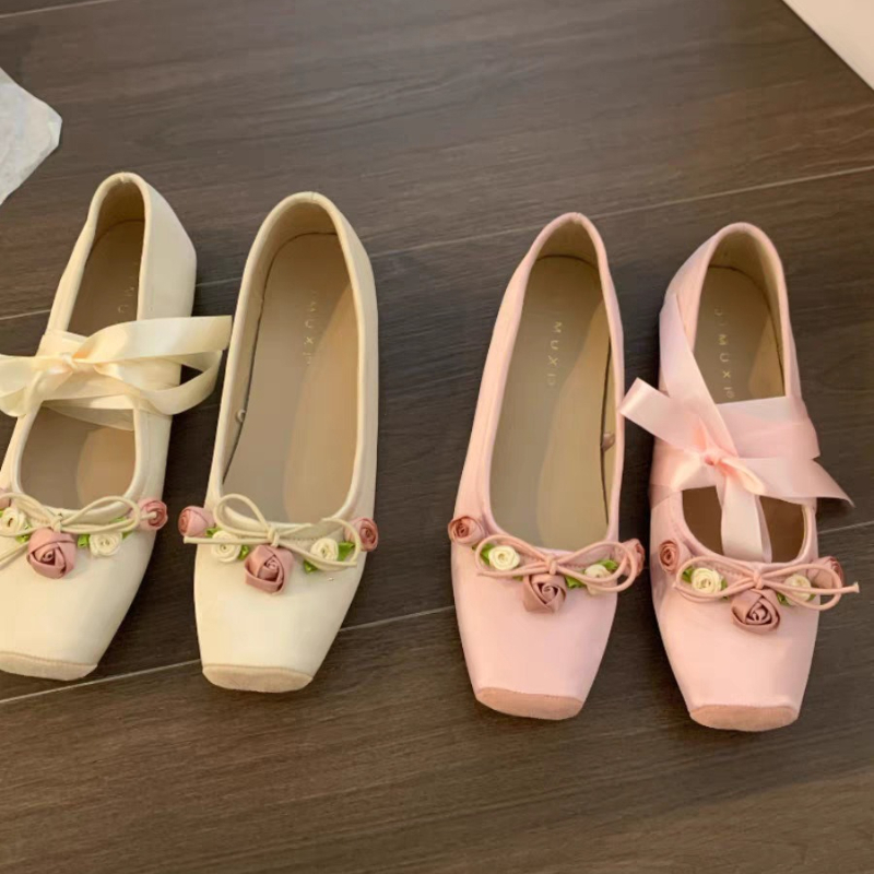 Embroidery Designer - Kadın Flats Bow Marie Janes Ayakkabı