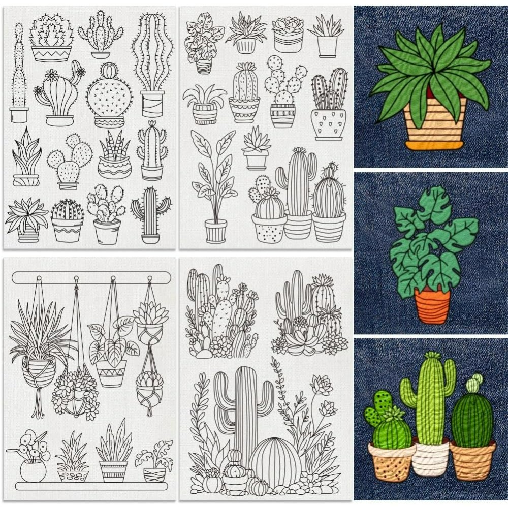 Embroidery Pattern - 30 Adet Bonsai Kaktüs Nakış Desenli