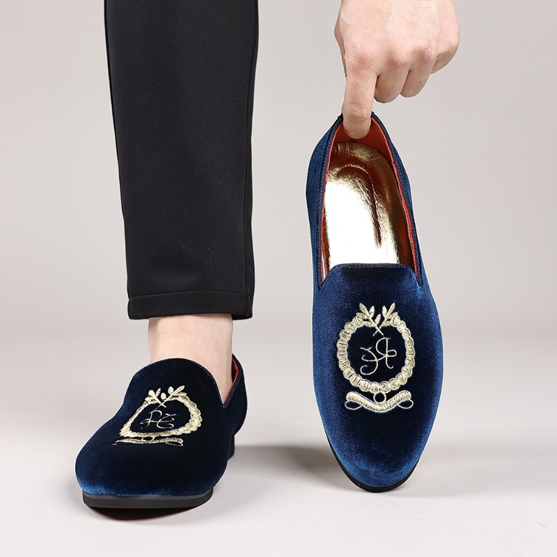 Embroidery Wedding - Lüks Tasarımcı Loafer'lar Süet Deri Nakış