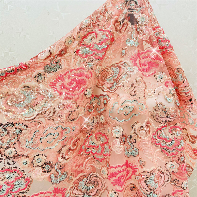 Embroidery Wedding - 2 Yds/lot 130 cm Geniş Pembe
