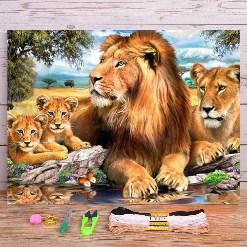 Dmc Floss Set - Hayvan Aslan Ön Baskılı 11CT Çapraz