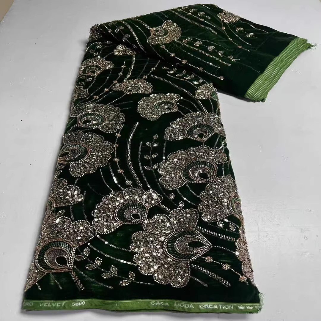 Embroidery Wedding - 5 yard Yeni kadife kumaş Pul