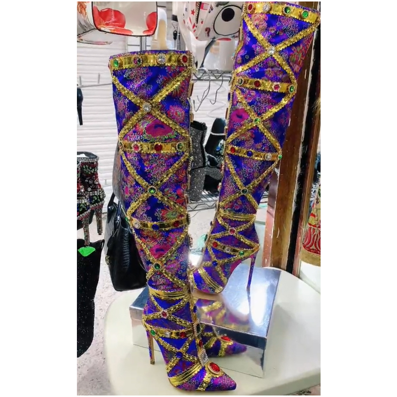 Embroidery Wedding - Çok Renkli Taşlı Altın Kaplama Dikişli