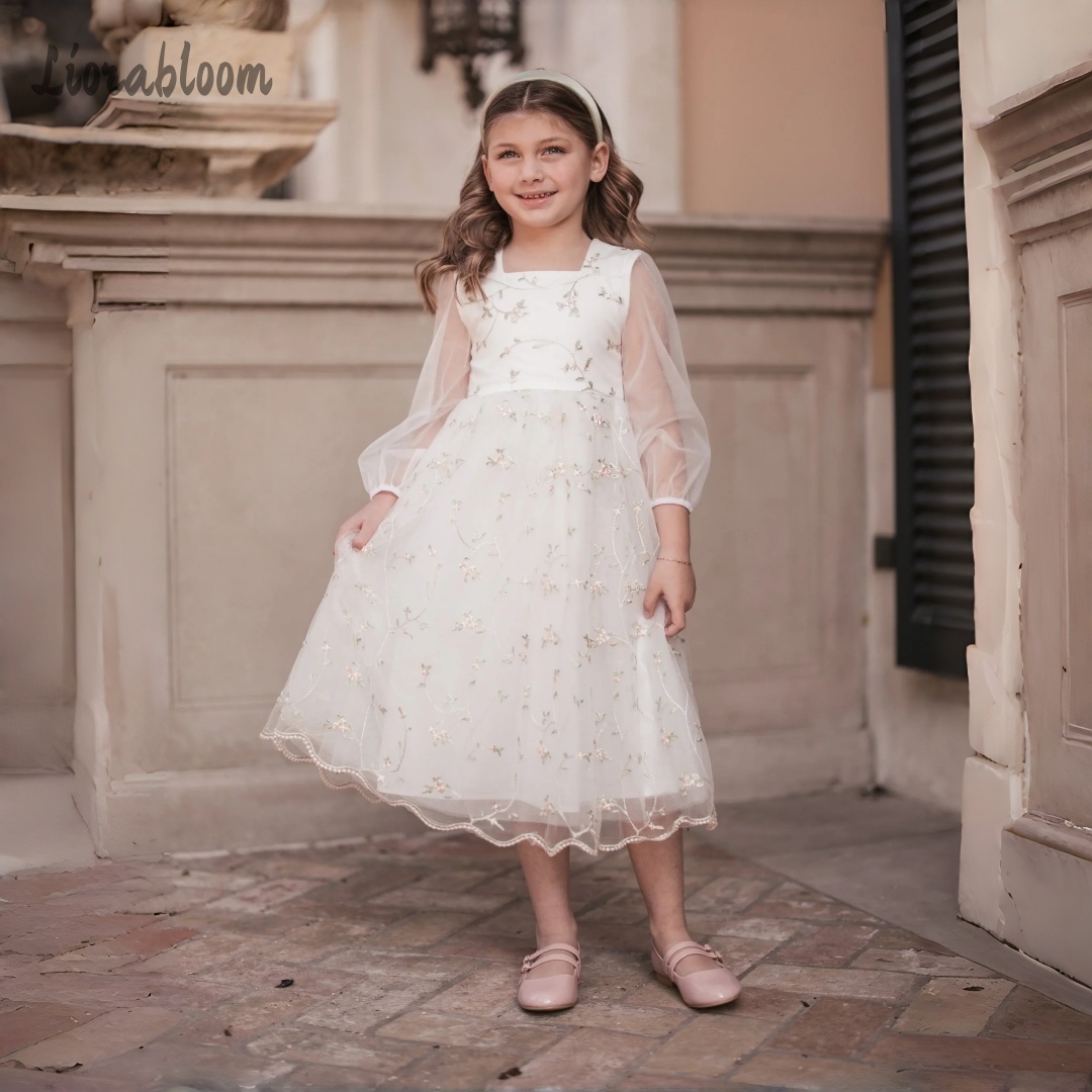 Embroidery Wedding - Özelleştirilmiş Çiçek Kız Elbisesi Baskılı Metinli